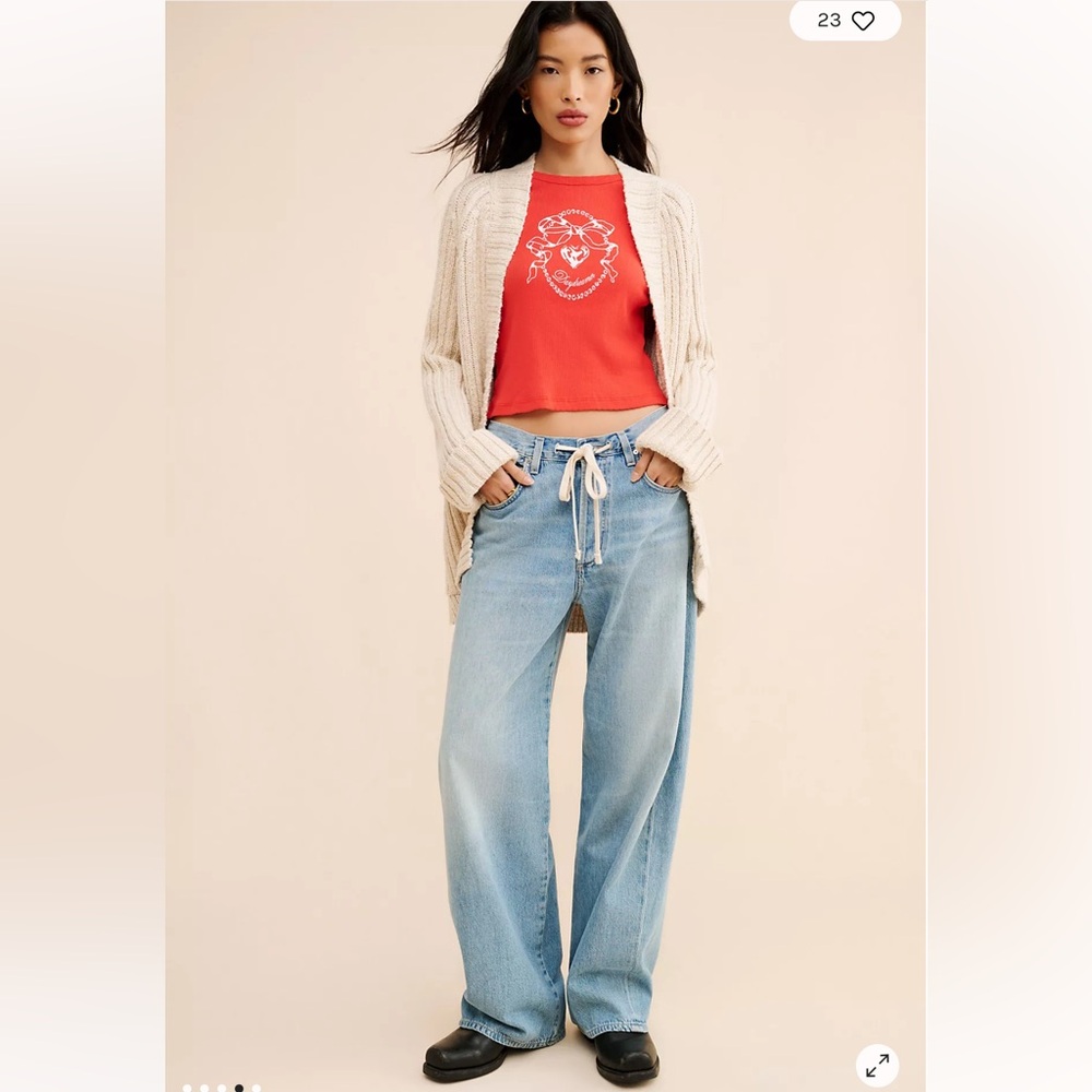 Free People Cream Open-Front Cardigan